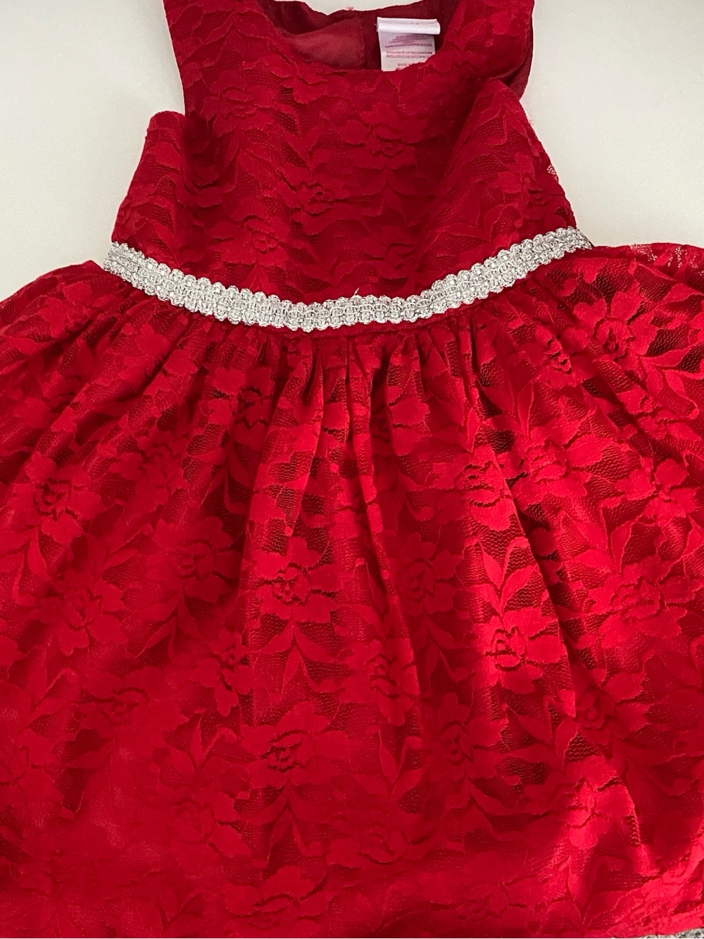 Nannette Red Lace Party Dress with Rhinestone Waist Trim